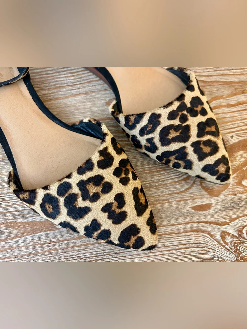 Crown Vintage Leopard Print Calf Hair D’Orsay Flats Size 7 Ankle Strap